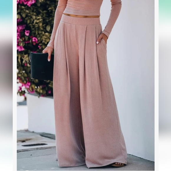 Women's 2PC Wide Leg High Waist Pantsuit with Cropped Top - Picture 3 of 4